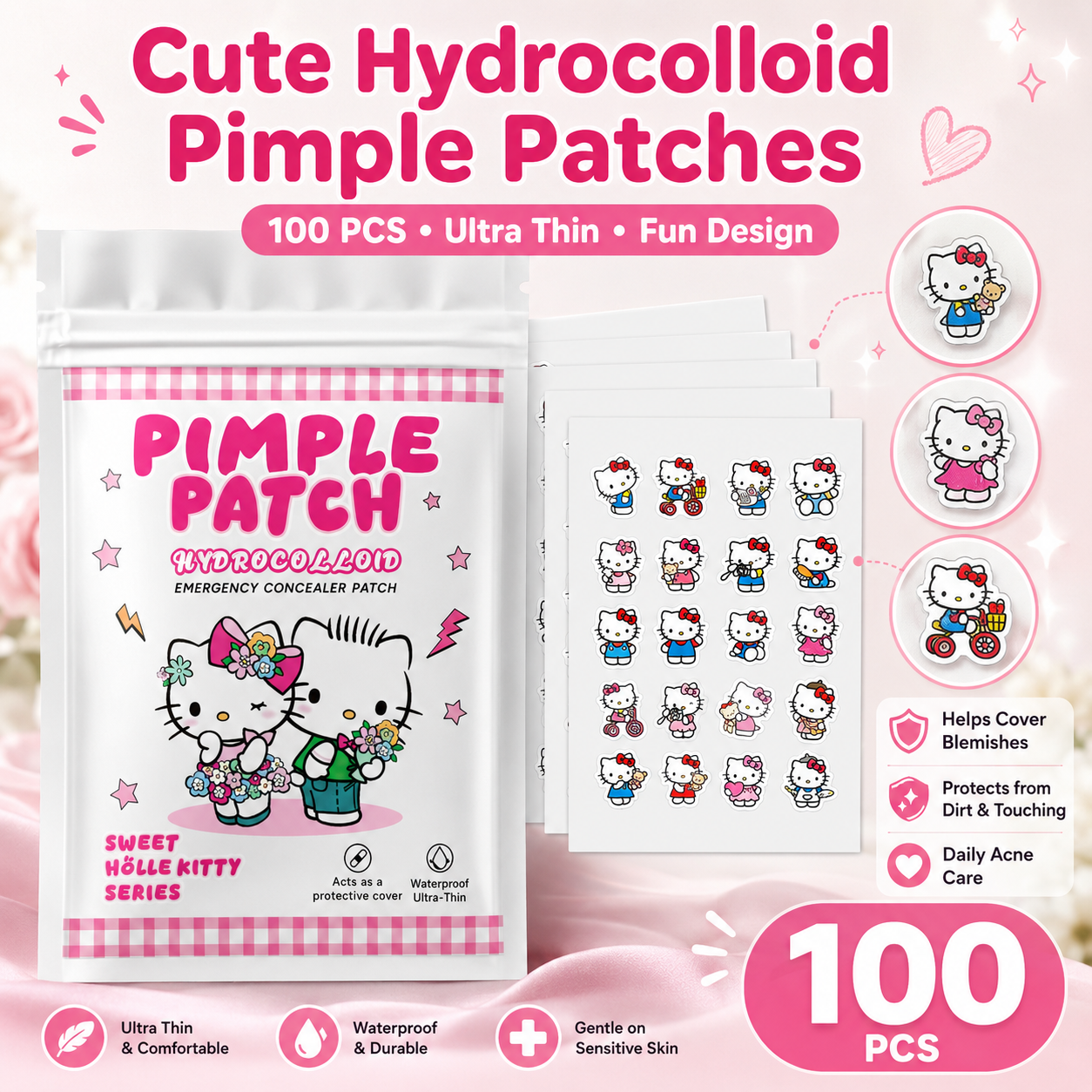 Pressed Powder Foundation - 100PCS hello kitty Acne patches, facial