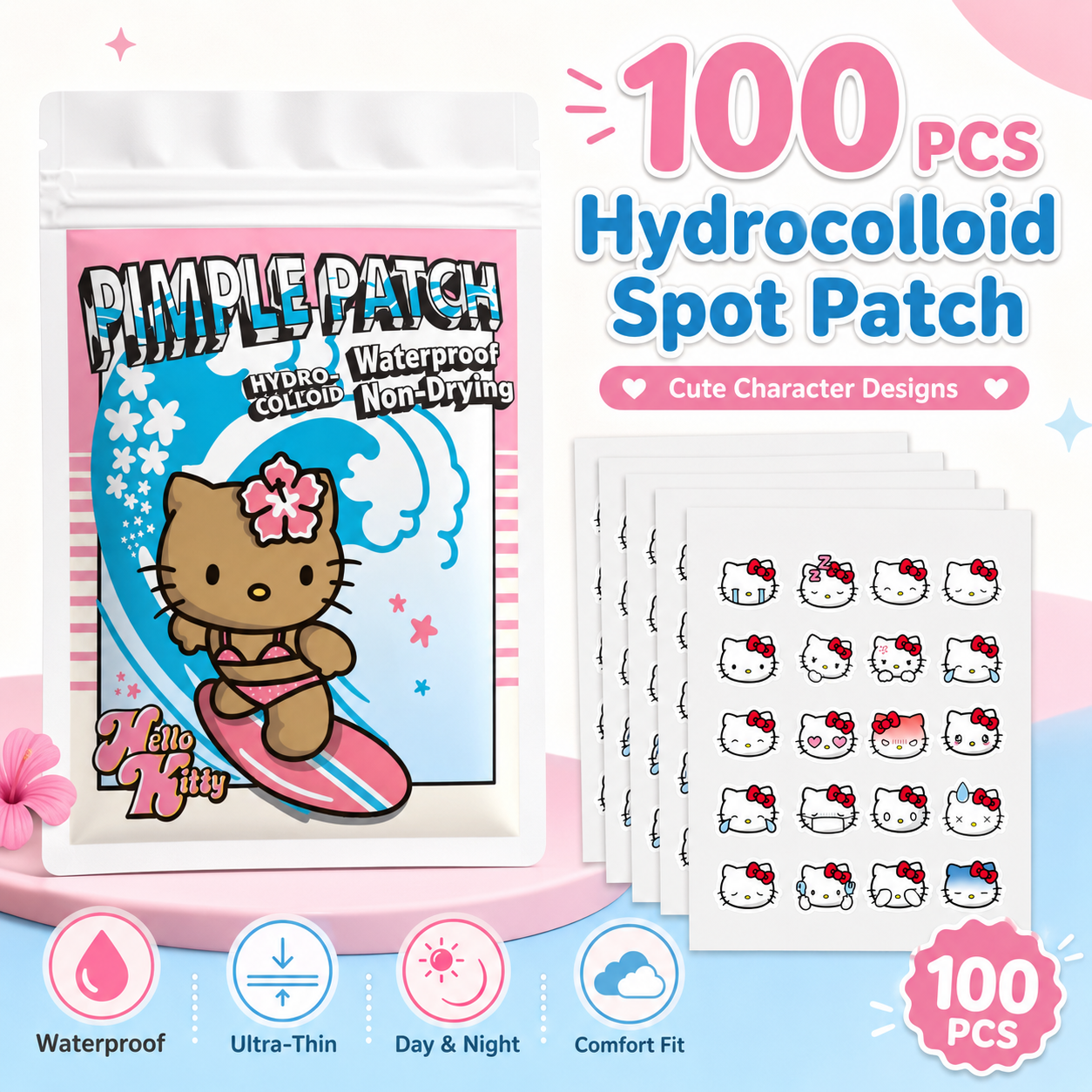 Pressed Powder Foundation - 100PCS hello kitty Acne patches, facial
