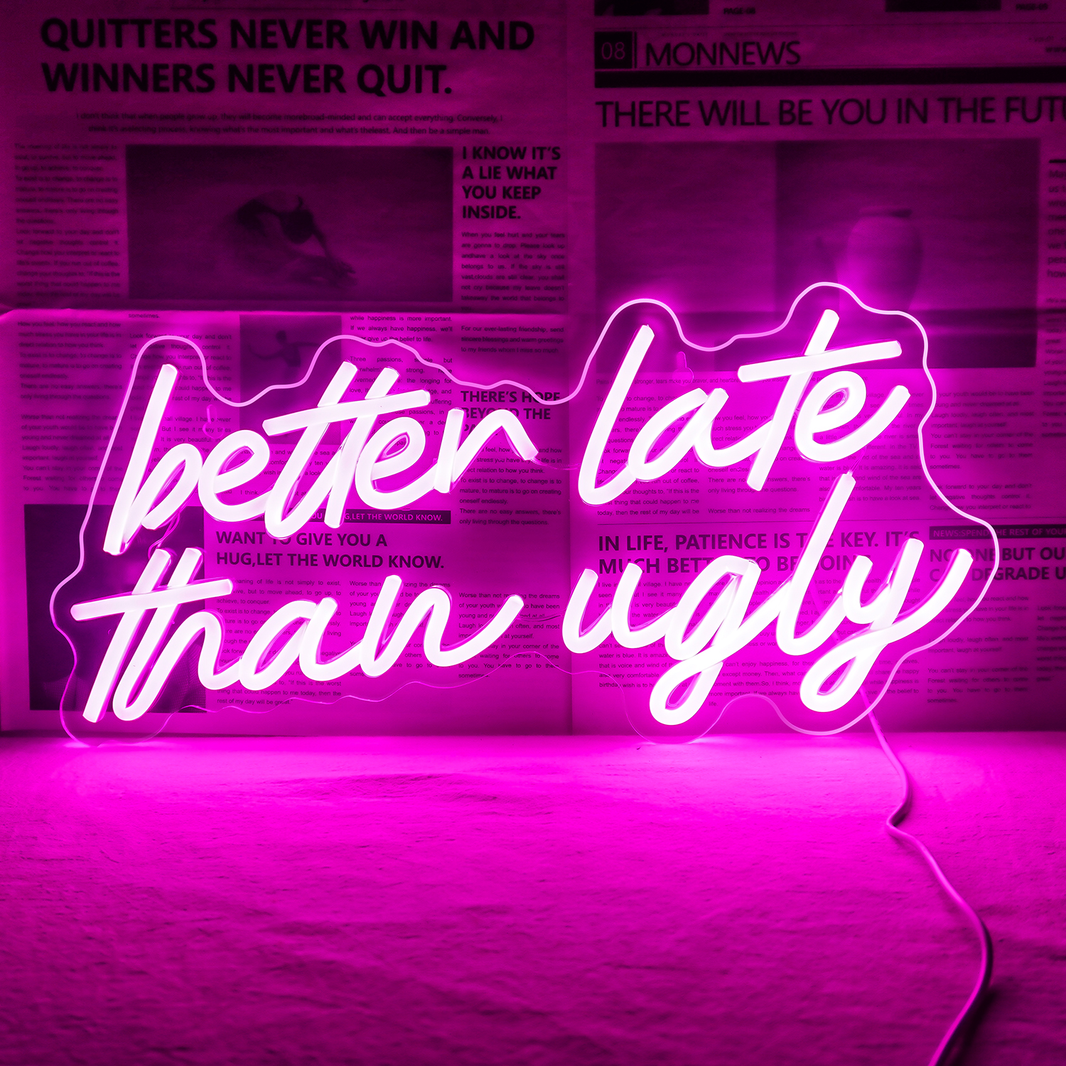 Beauty Makeup Bar - Better Late Than Ugly Neon Sign