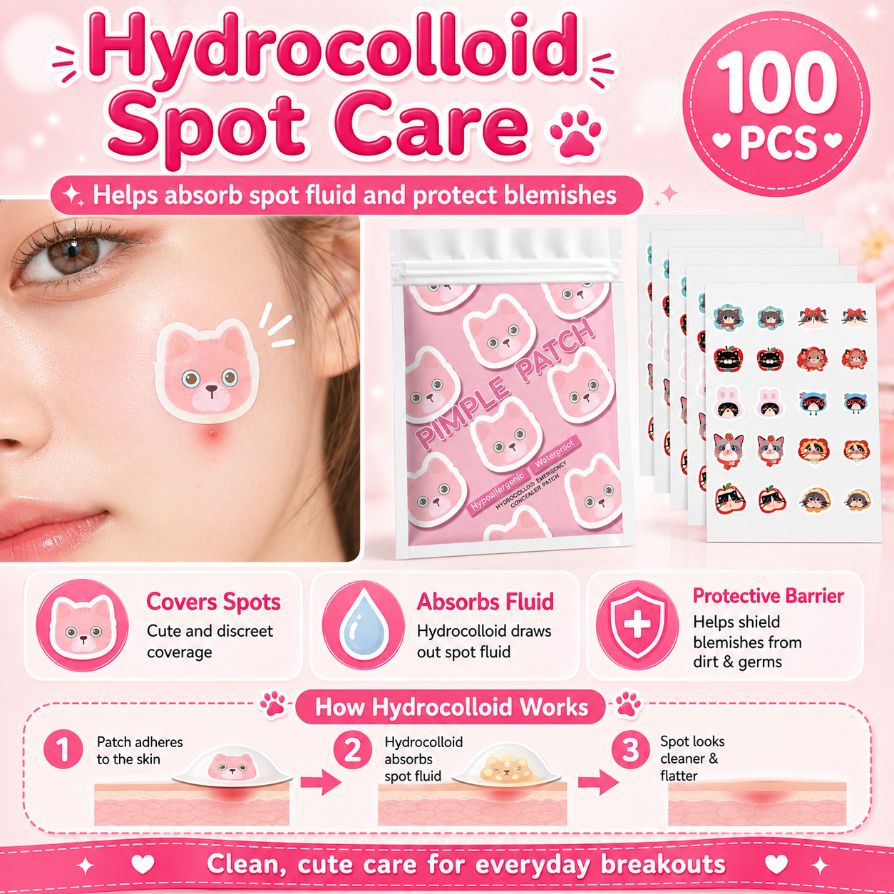 100pcs Cartoon acne patch, cut - đánh giá và giá Pressed Powder Foundation